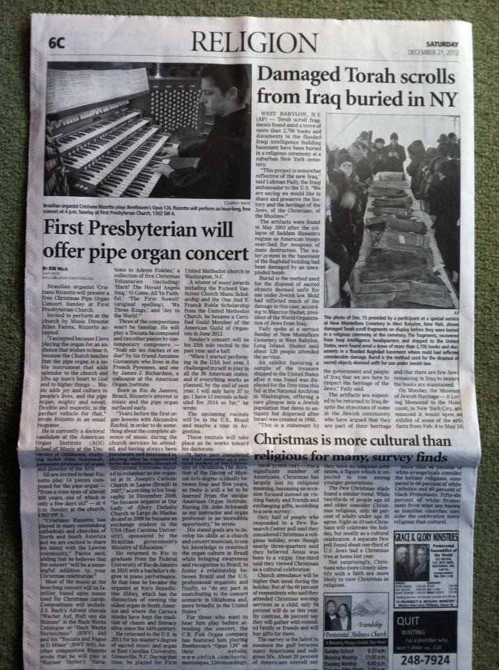 Book Cristiano for a concert at your parish! Now scheduling for 2016 and beyond! First-Presbyterian-will-offer-pipe-organ-concert-Lawton-OK-Oklahoma-Cristiano-Rizzotto