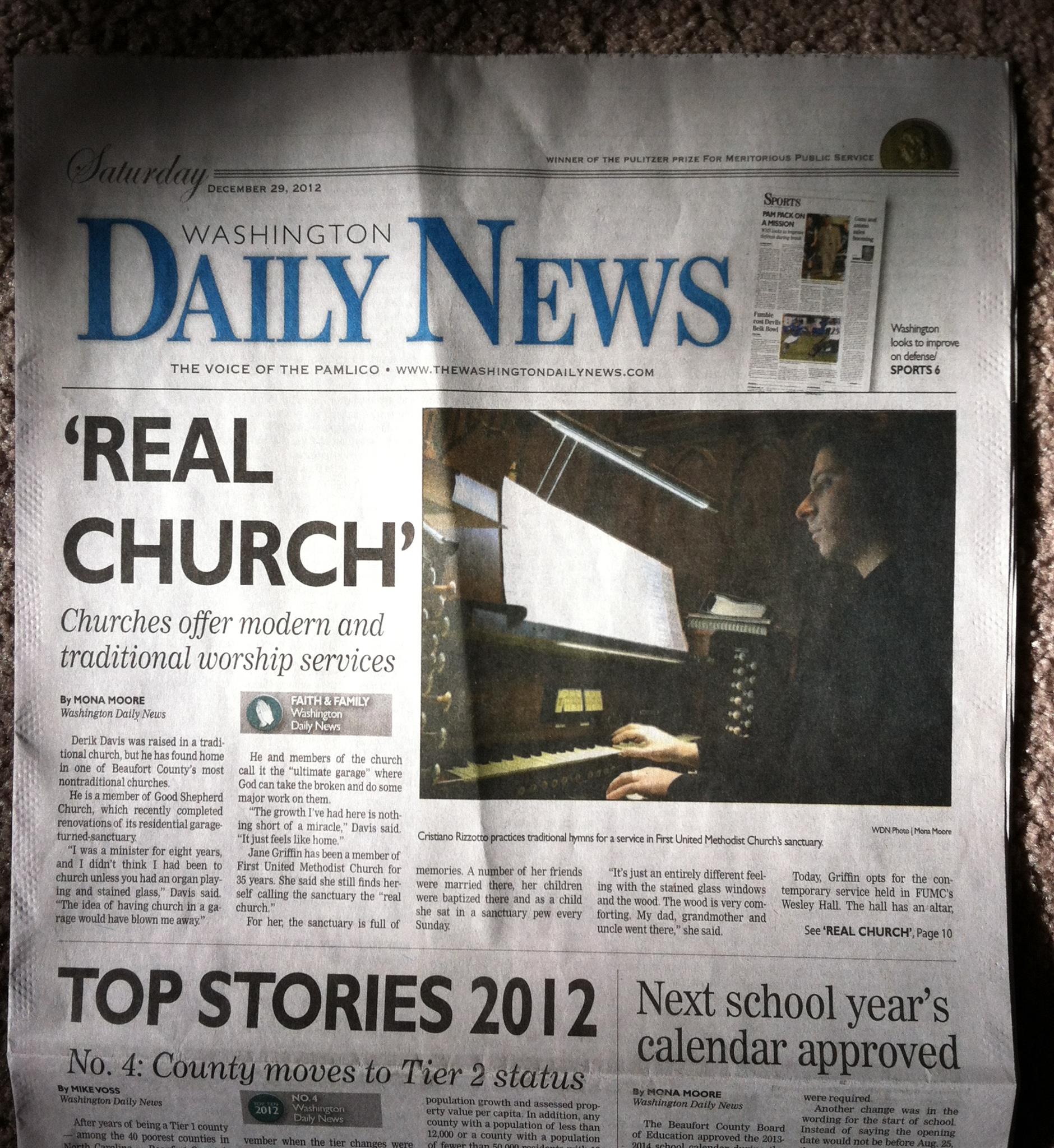 Book Cristiano for a concert at your parish! Now scheduling for 2016 and beyond! Washington Daily News - Real Church - Churches offer modern and traditional worship services - Cristiano Rizzotto