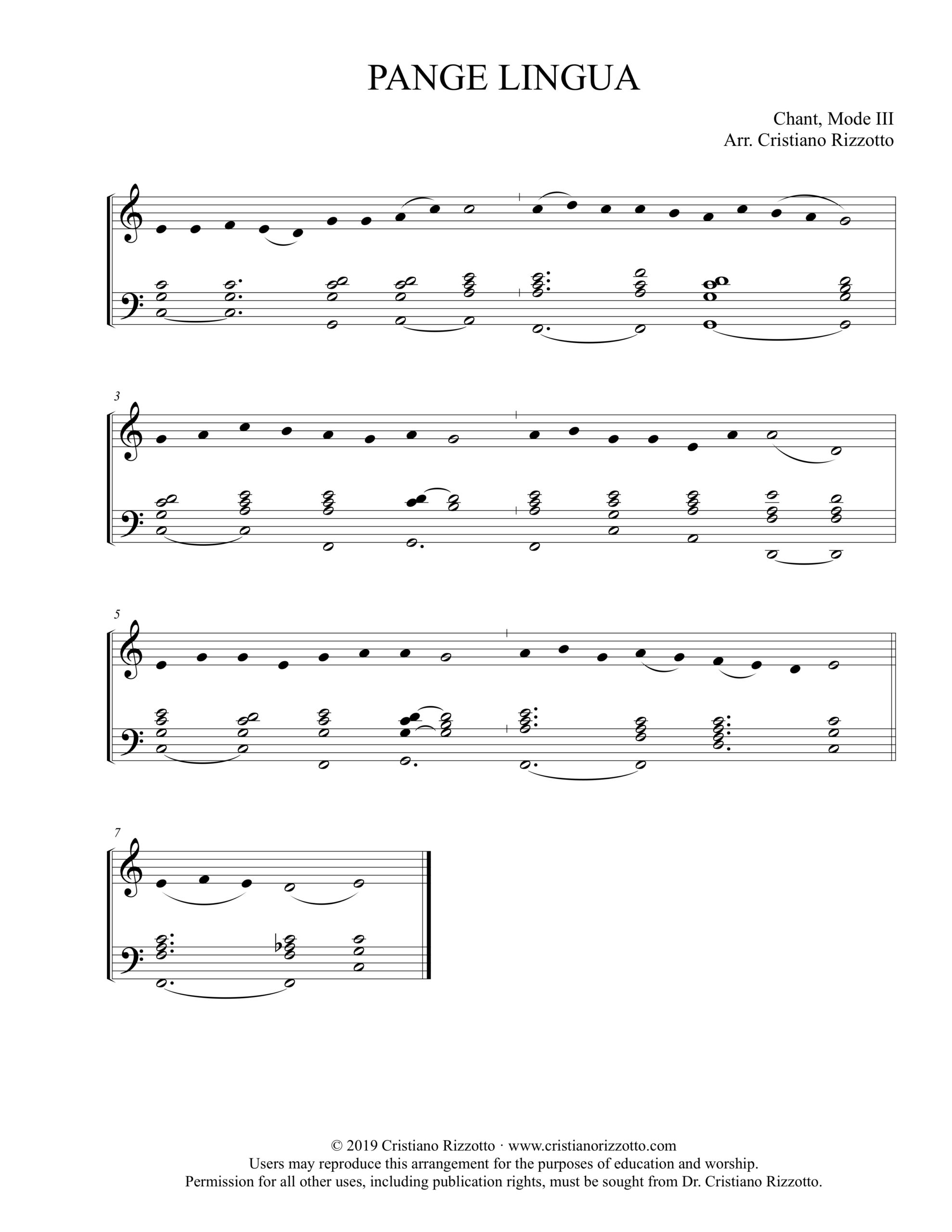 PANGE LINGUA Hymn Reharmonization, Arrangement by Dr. Cristiano Rizzotto (Dr. Kris Rizzotto)