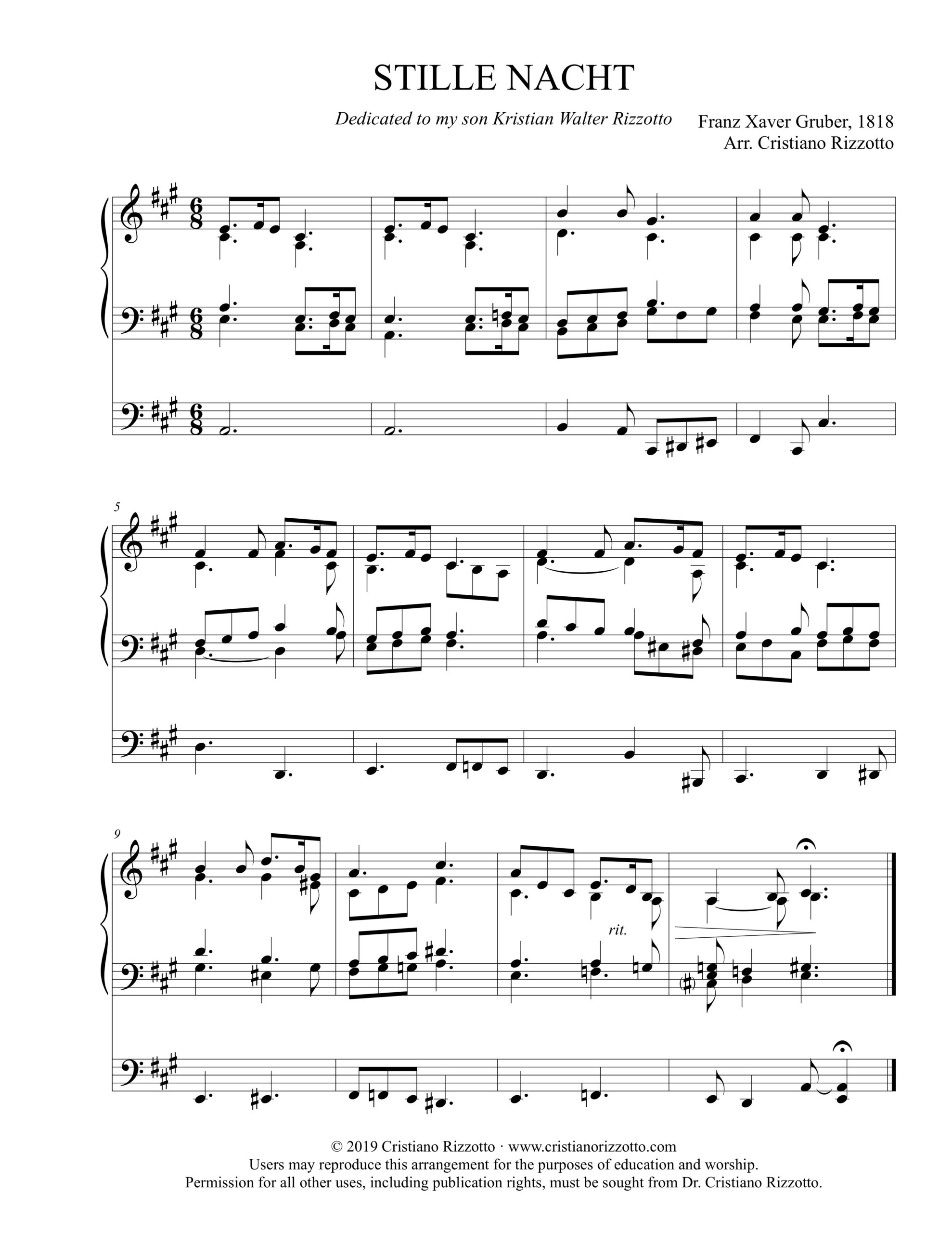 STILLE NACHT Hymn Reharmonization, Arrangement by Dr. Cristiano Rizzotto (Dr. Kris Rizzotto)