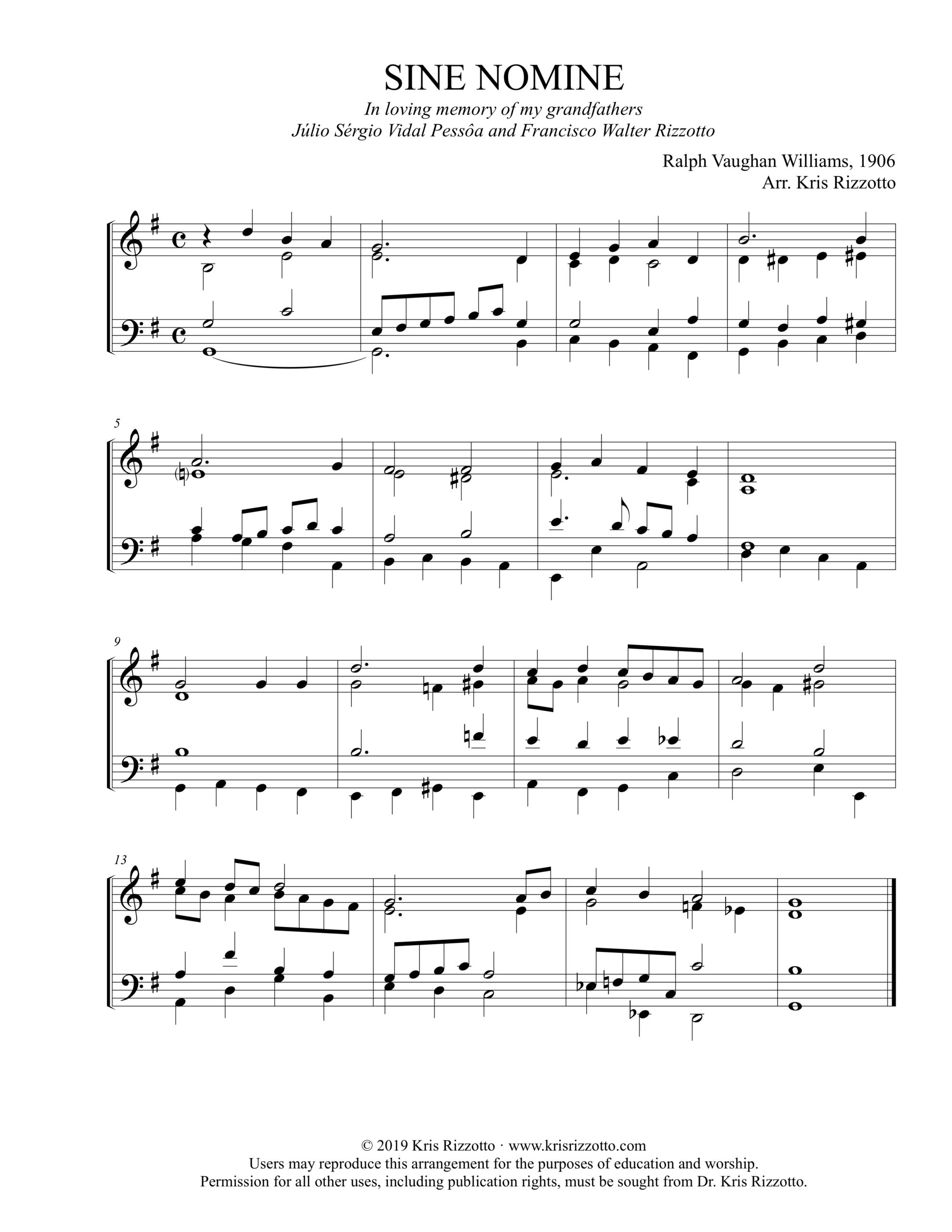 Kris Rizzotto – SINE NOMINE For All the Saints Hymn Reharmonization in G