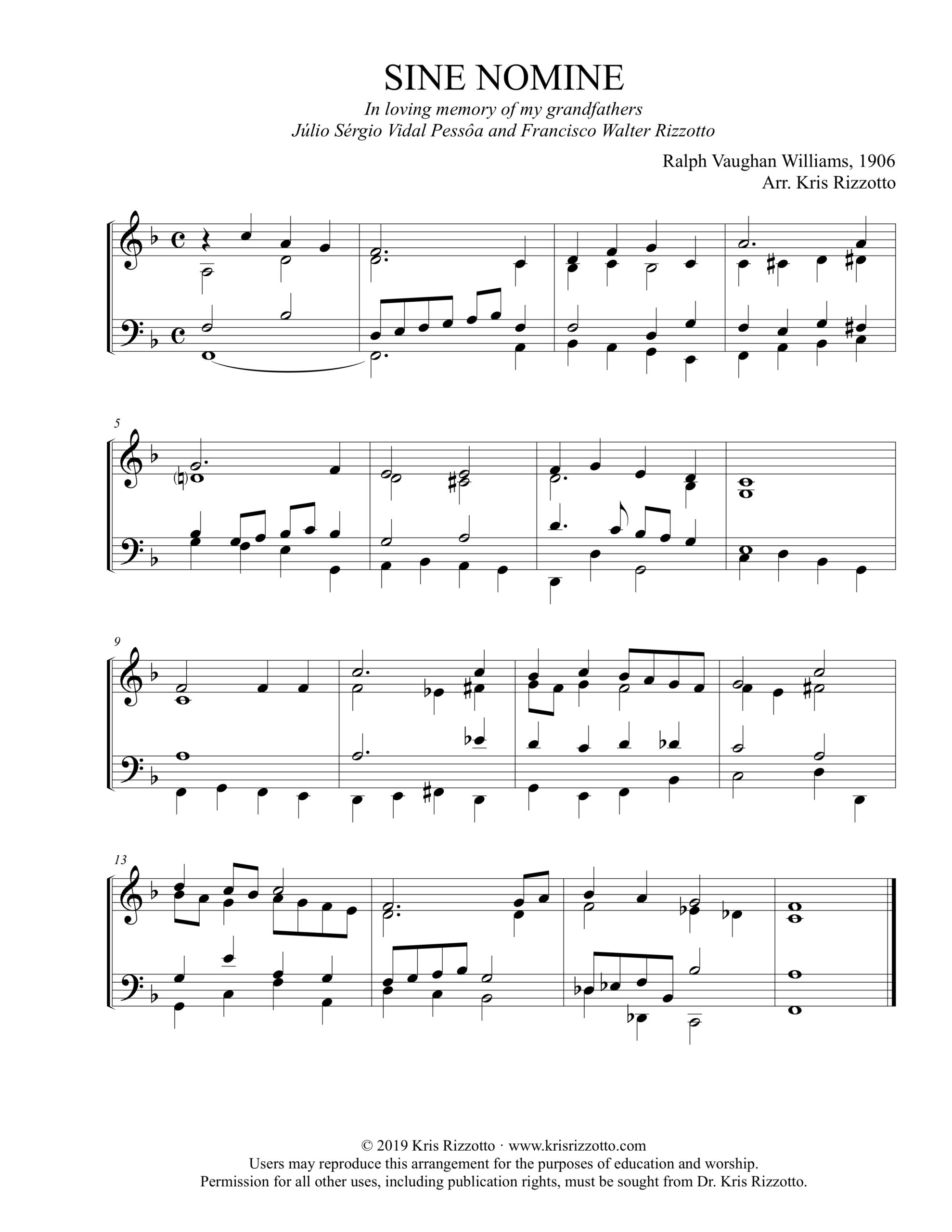 Kris Rizzotto – SINE NOMINE For All the Saints Hymn Reharmonization