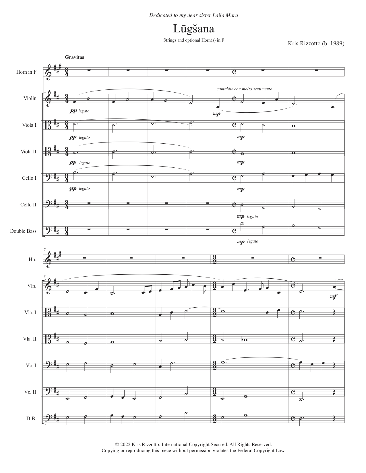 Kris Rizzotto – Lūgšana (Prayer) for chamber orchestra