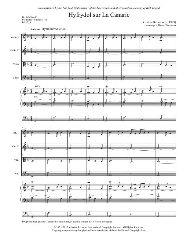 Hyfrydol sur La Canarie for Strings and Organ